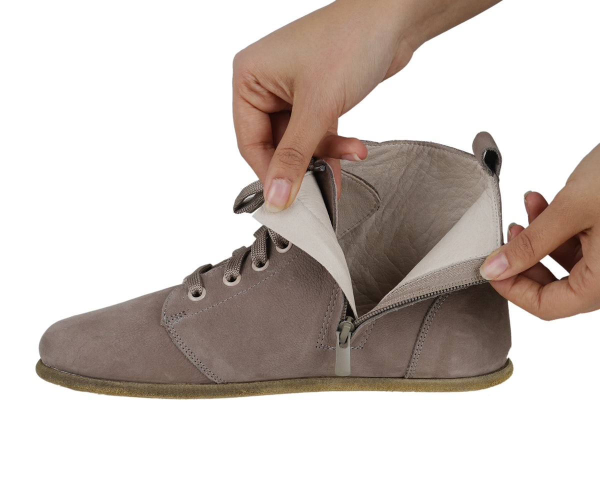 Nubuck Barefoot Laces Short Boots Shoes – Classic Sole — Leather Sole – Smoked