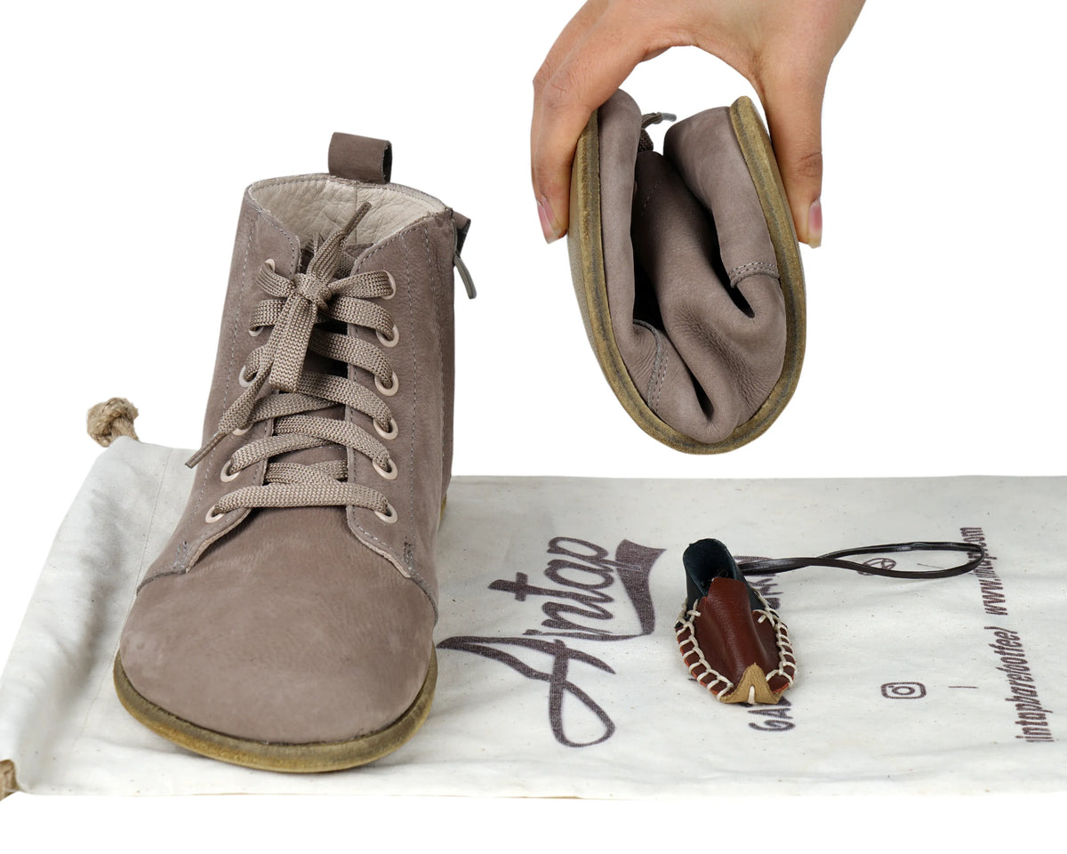 Nubuck Barefoot Laces Short Boots Shoes – Classic Sole — Leather Sole – Smoked