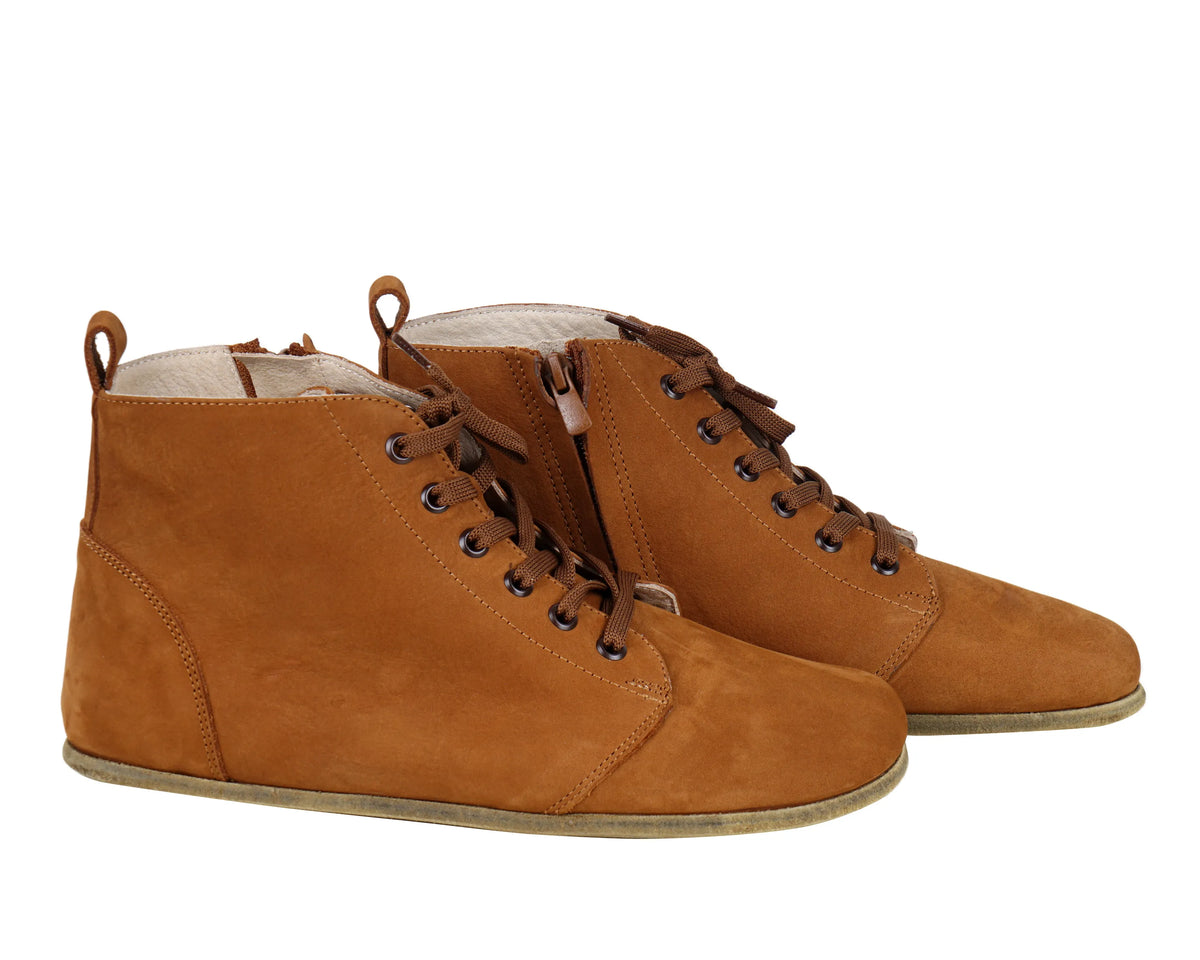 Nubuck Barefoot Laces Short Boots Shoes – Classic Sole — Leather Sole – Tan