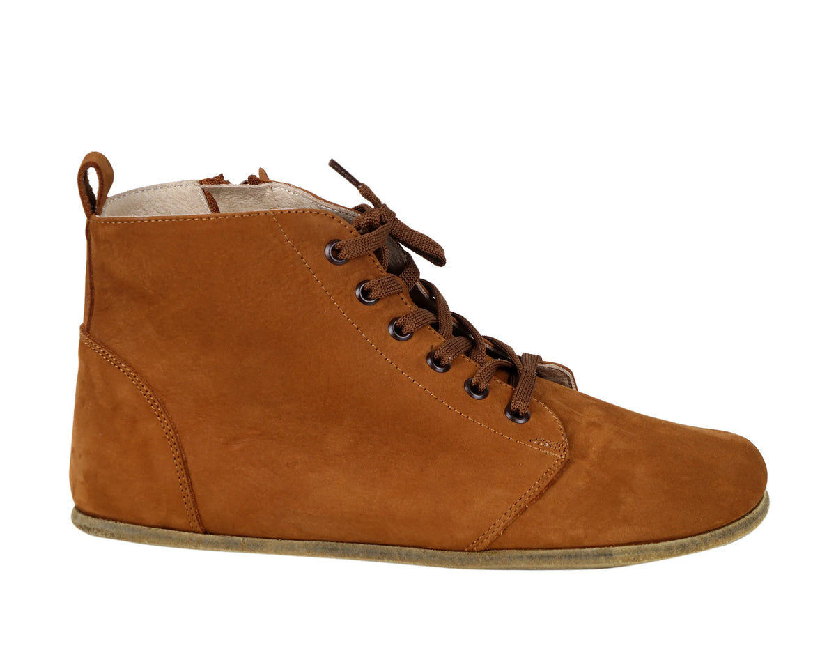 Nubuck Barefoot Laces Short Boots Shoes – Classic Sole — Leather Sole – Tan