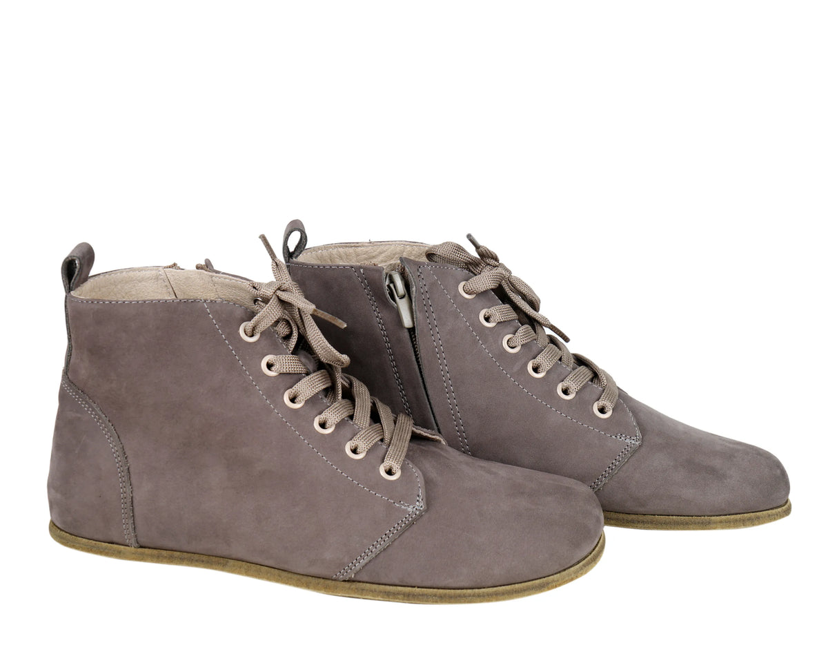 Nubuck Barefoot Laces Short Boots Shoes – Classic Sole — Leather Sole – Gray