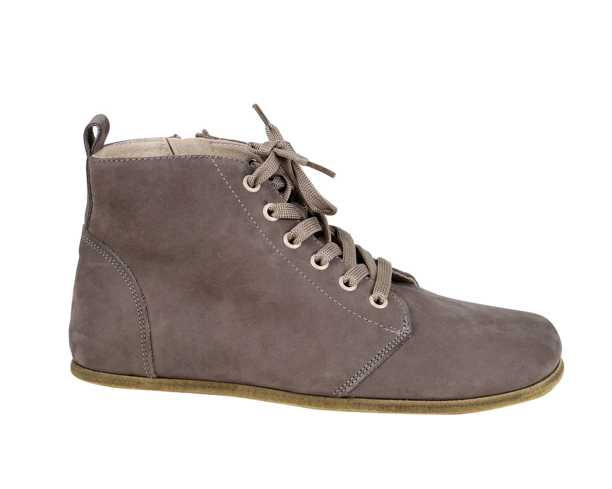 Nubuck Barefoot Laces Short Boots Shoes – Classic Sole — Leather Sole – Gray