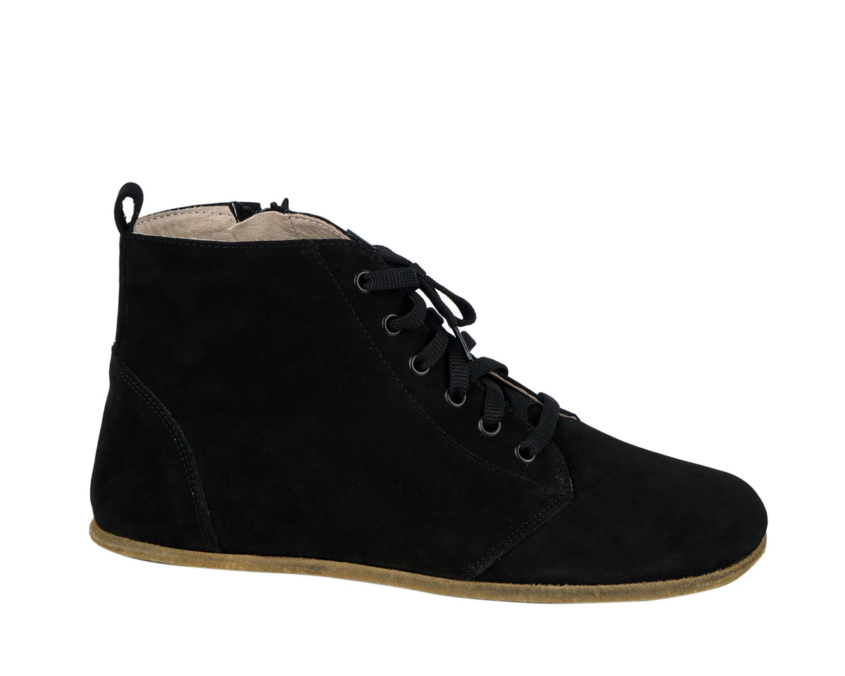 Nubuck Barefoot Laces Short Boots Shoes – Classic Sole — Leather Sole – Black