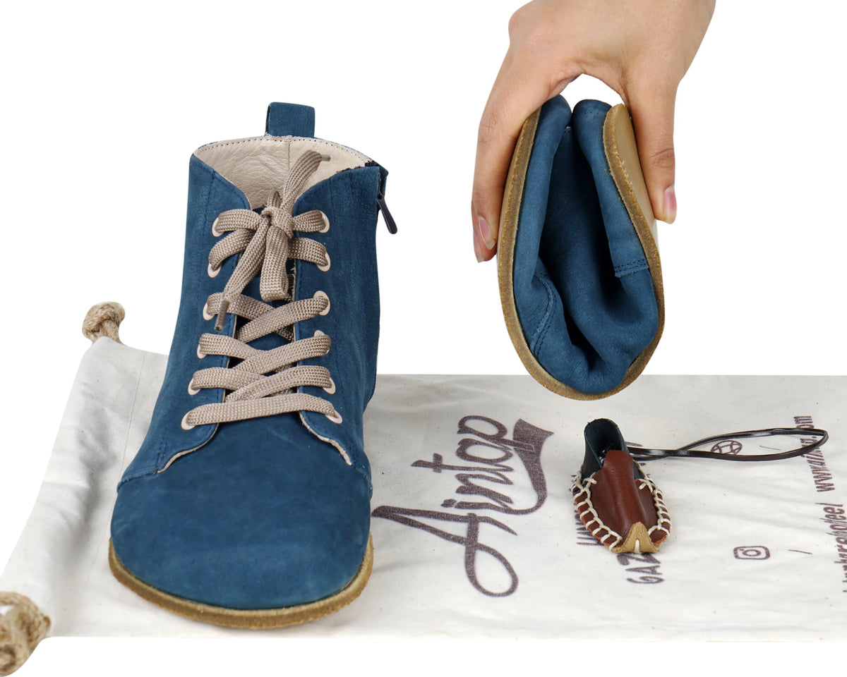 Nubuck Barefoot Laces Short Boots Shoes – Classic Sole — Leather Sole – Jeans