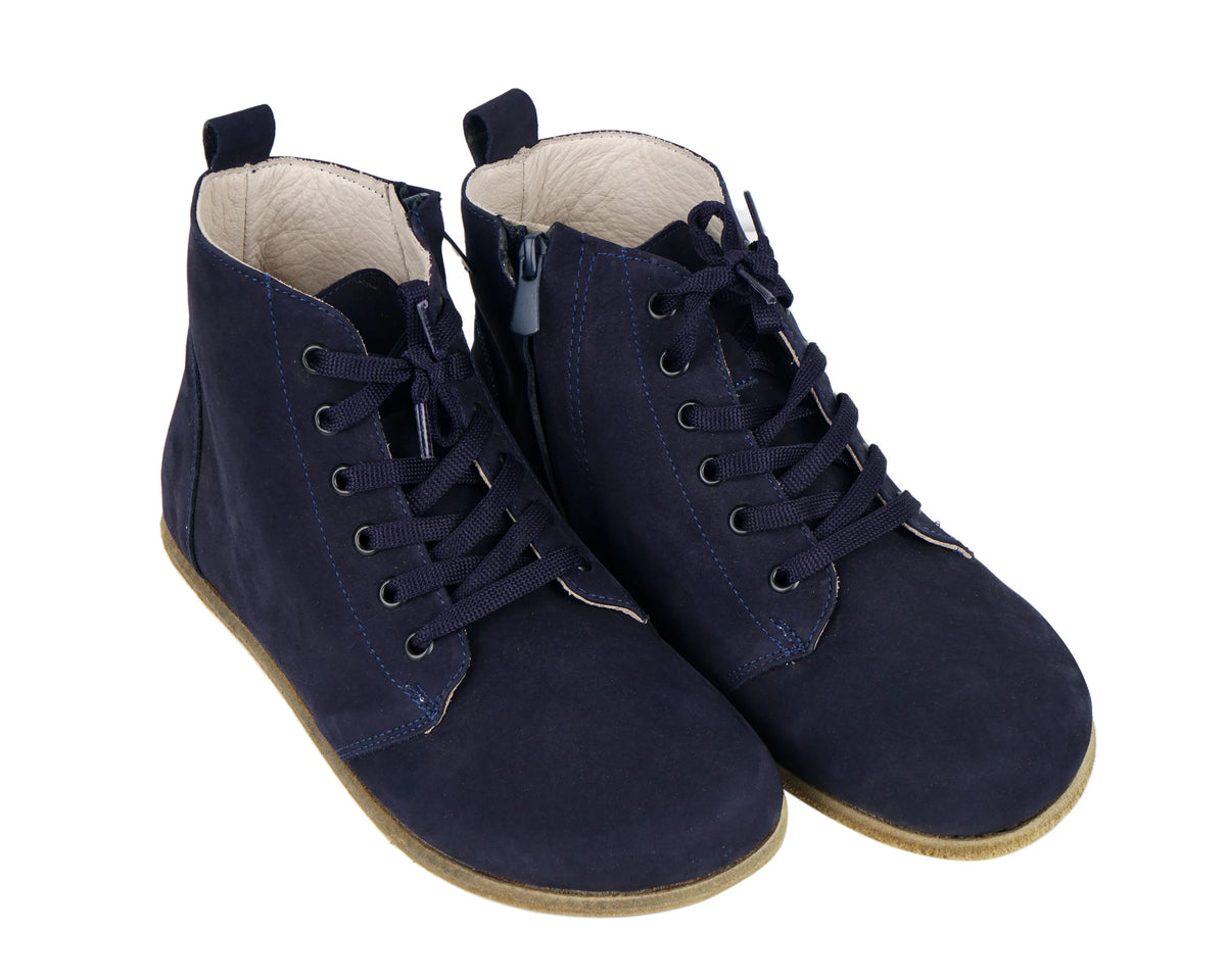 Nubuck Barefoot Laces Short Boots Shoes – Classic Sole — Leather Sole – Navy Blue