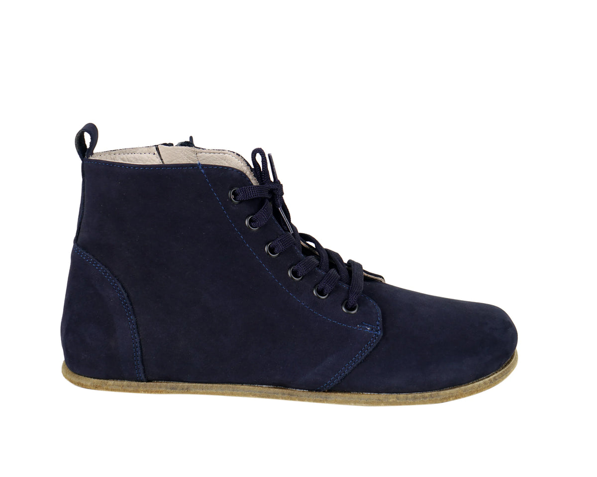 Nubuck Barefoot Laces Short Boots Shoes – Classic Sole — Leather Sole – Navy Blue