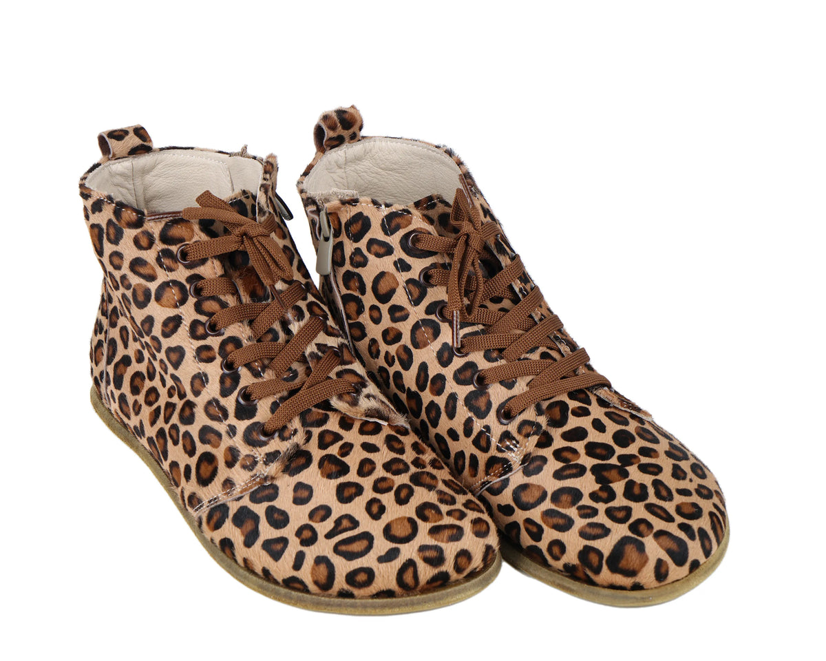 Hair Barefoot Laces Short Boots Shoes – Classic Sole — Leather Sole – Leopard