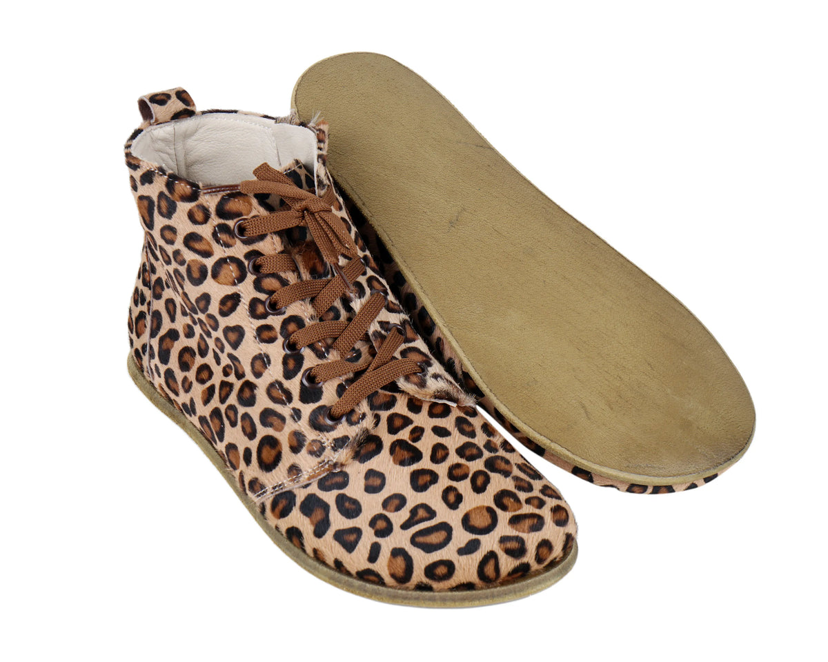Hair Barefoot Laces Short Boots Shoes – Classic Sole — Leather Sole – Leopard