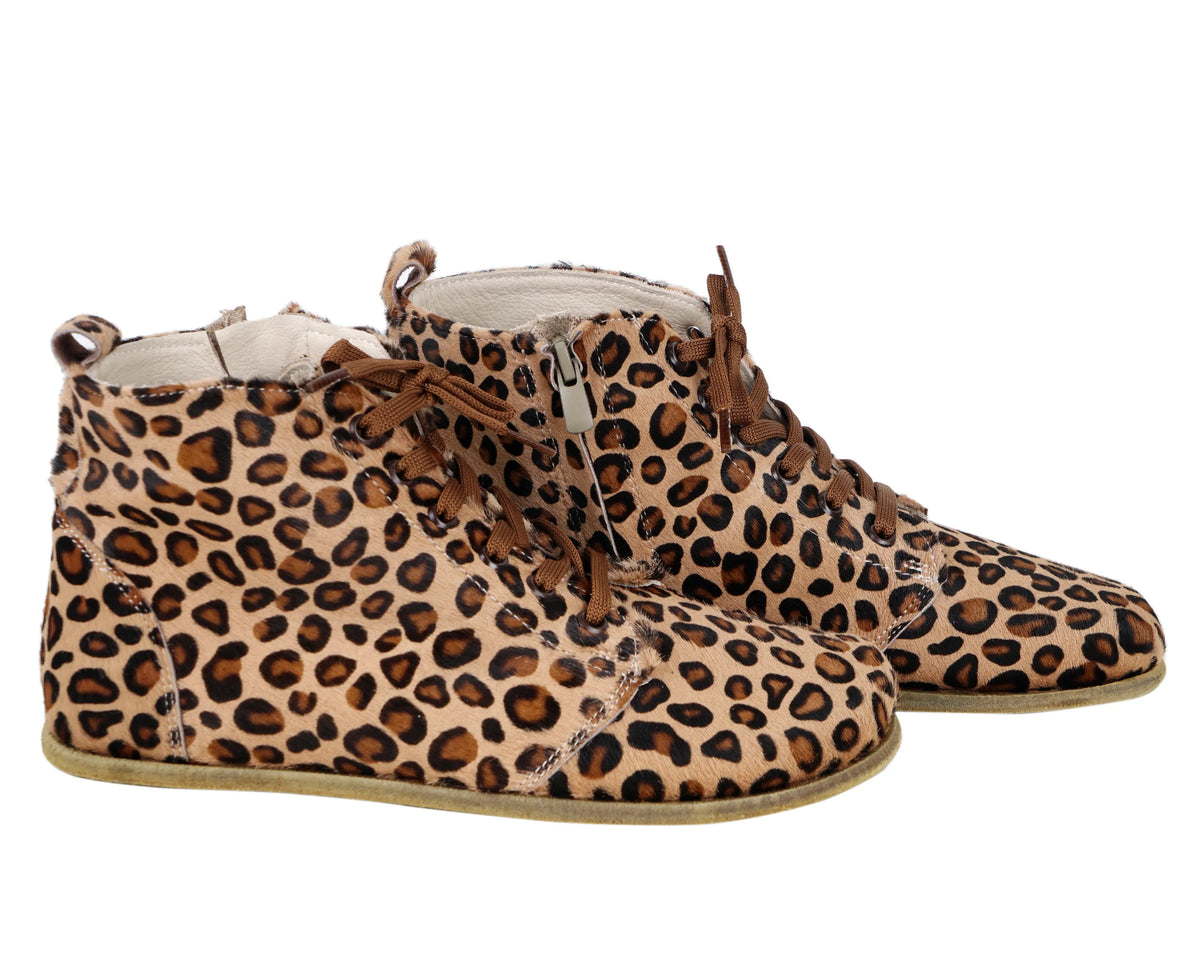 Hair Barefoot Laces Short Boots Shoes – Classic Sole — Leather Sole – Leopard