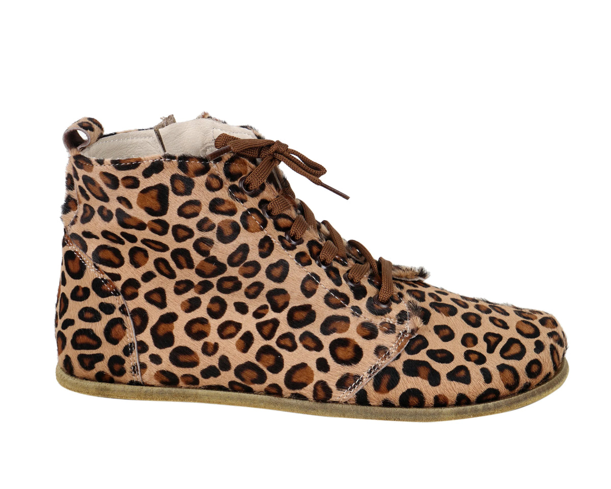 Hair Barefoot Laces Short Boots Shoes – Classic Sole — Leather Sole – Leopard