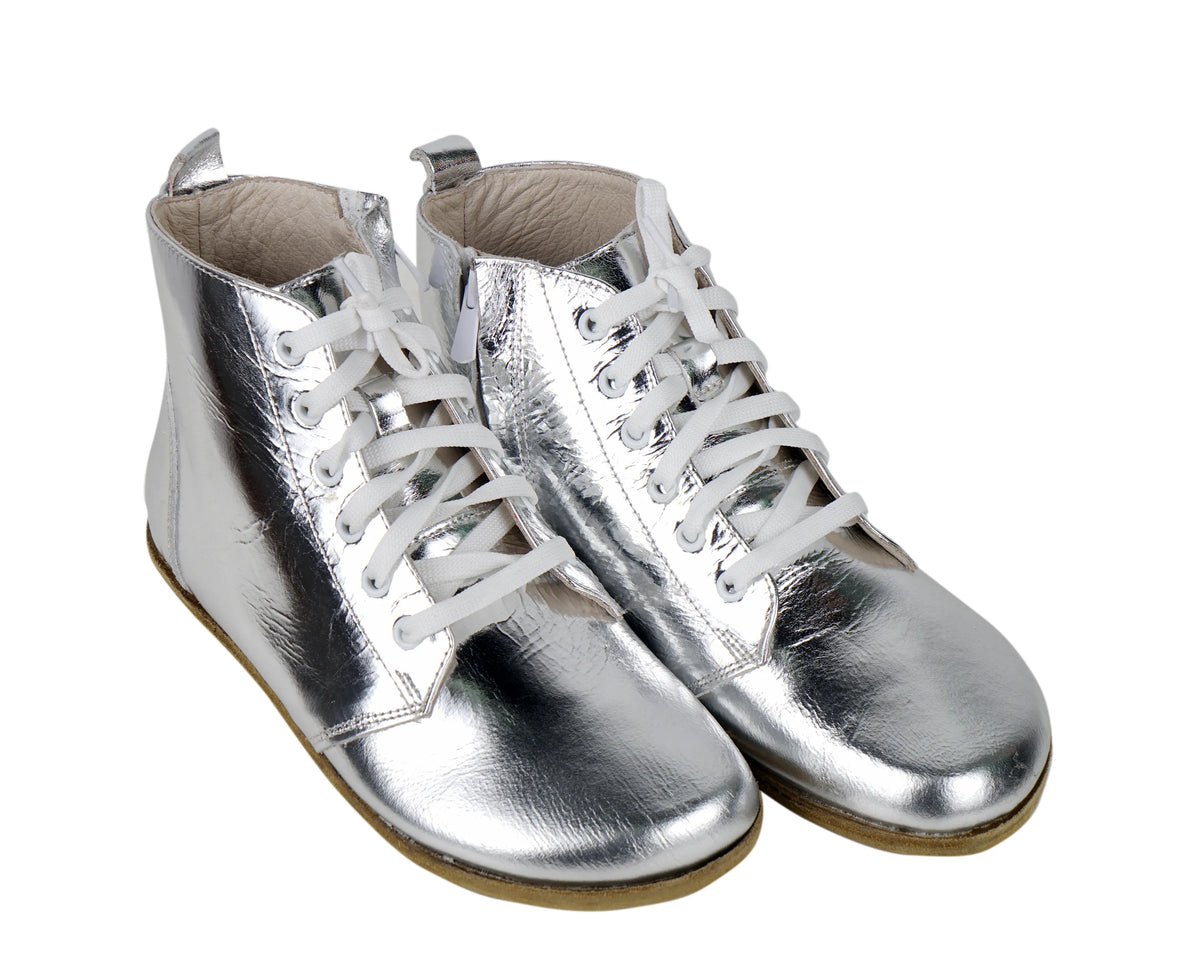 Bright Barefoot Laces Short Boots Shoes – Classic Sole — Leather Sole – Silver