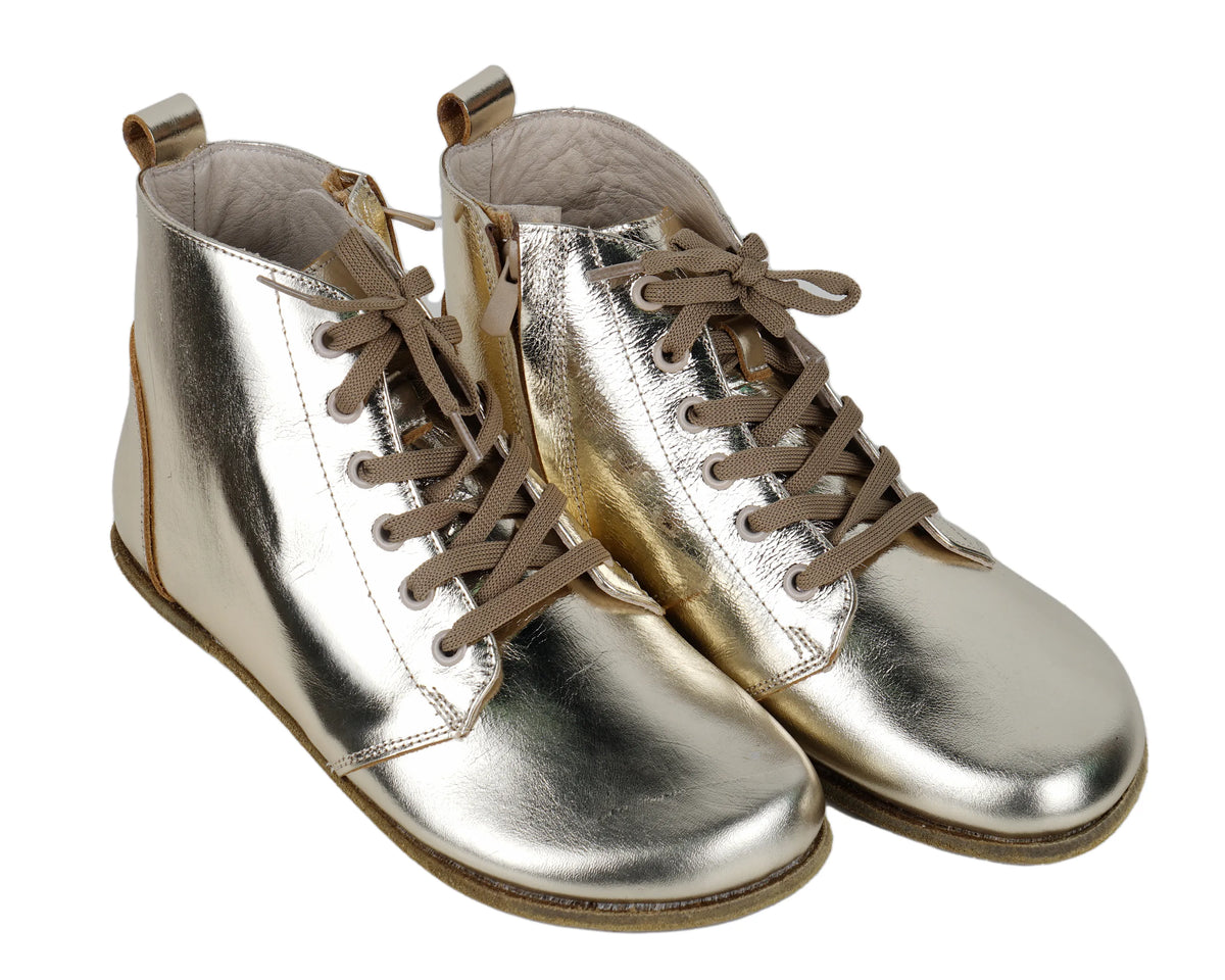 Bright Barefoot Laces Short Boots Shoes – Classic Sole — Leather Sole – Gold