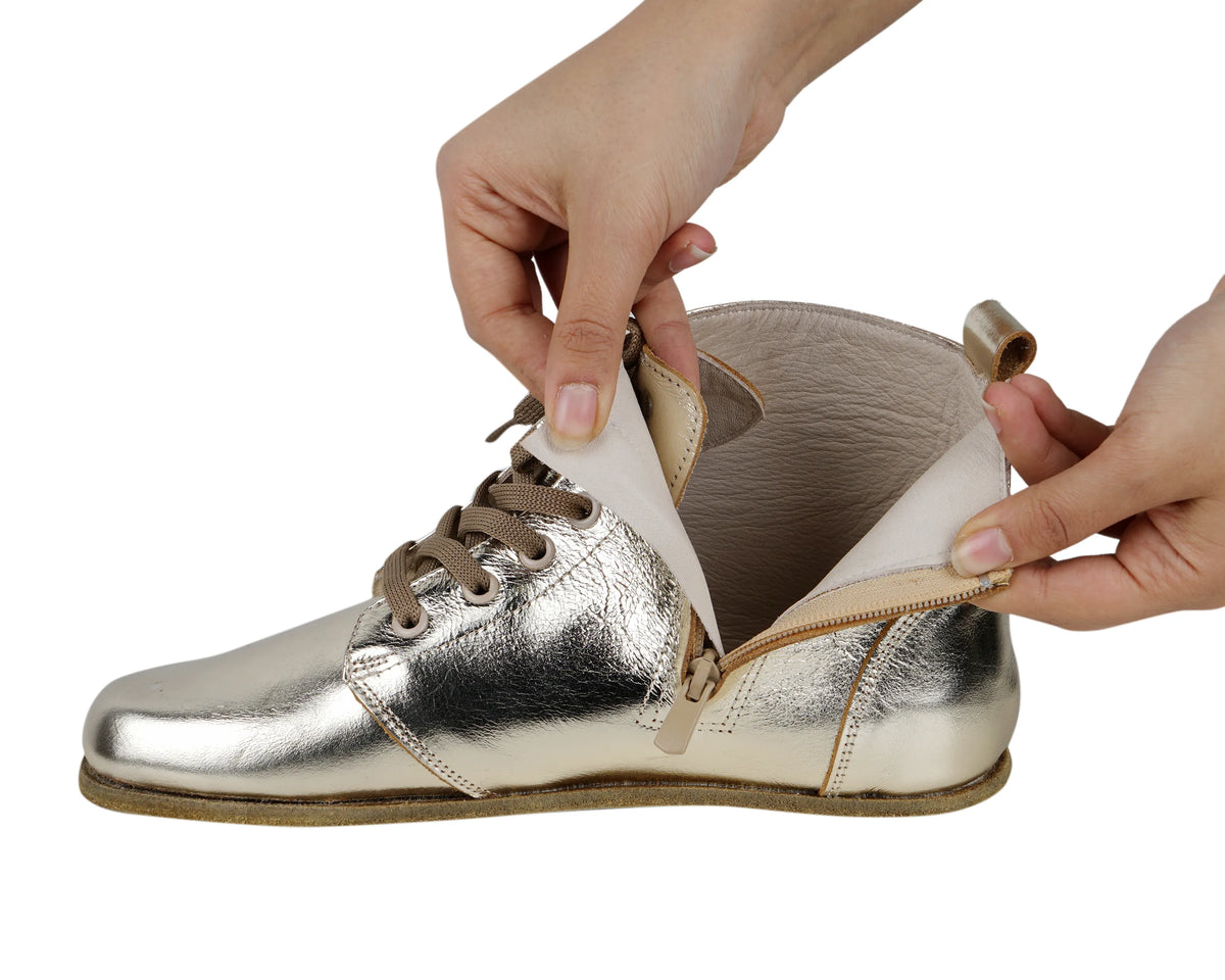 Bright Barefoot Laces Short Boots Shoes – Classic Sole — Leather Sole – Gold