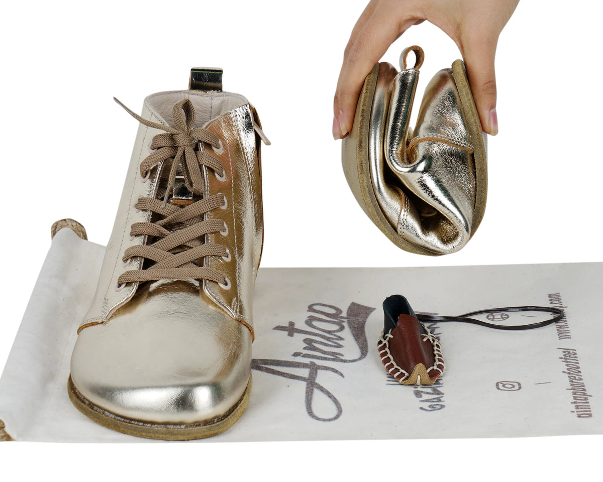 Bright Barefoot Laces Short Boots Shoes – Classic Sole — Leather Sole – Gold
