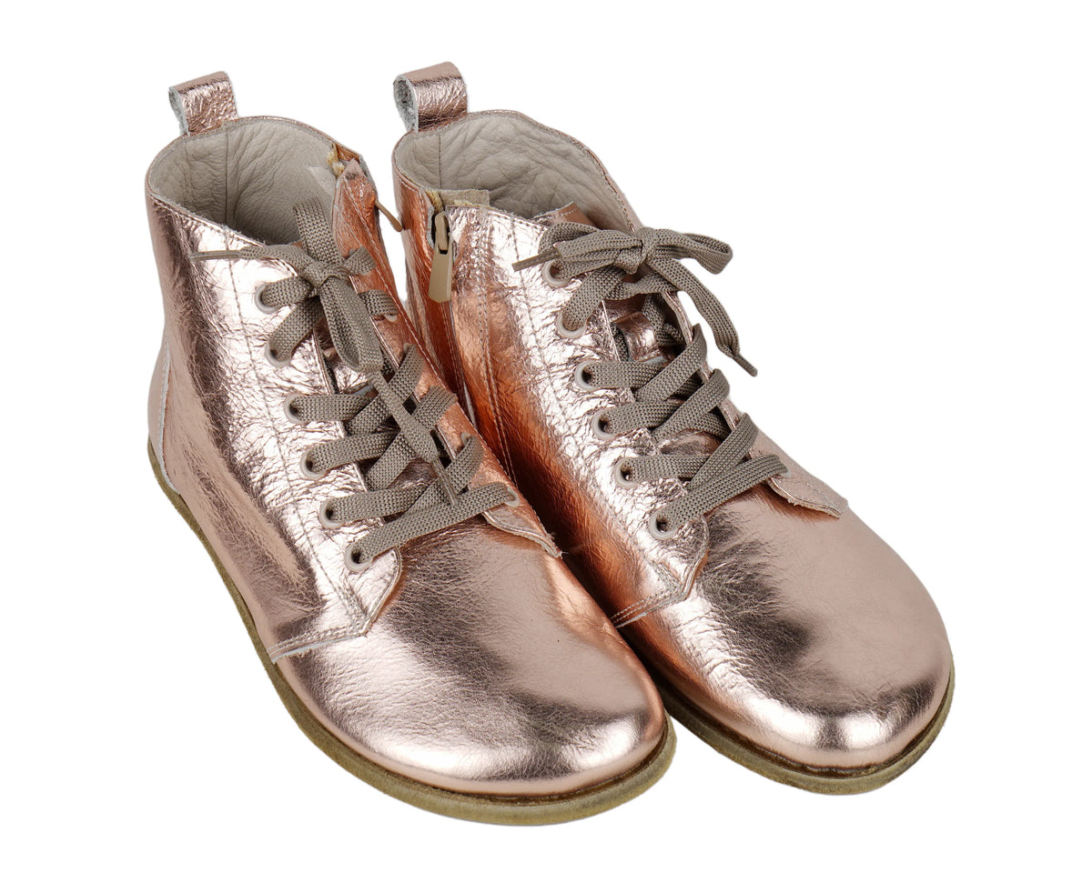 Bright Barefoot Laces Short Boots Shoes – Classic Sole — Leather Sole – Rose Gold