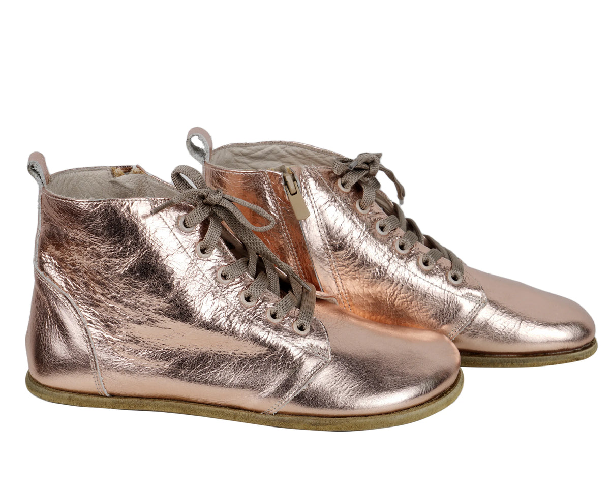 Bright Barefoot Laces Short Boots Shoes – Classic Sole — Leather Sole – Rose Gold