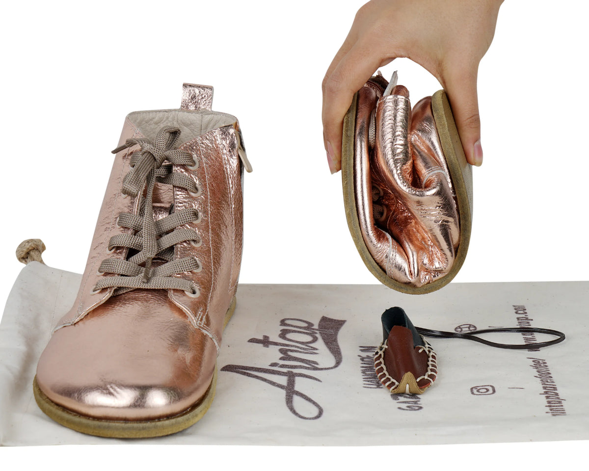 Bright Barefoot Laces Short Boots Shoes – Classic Sole — Leather Sole – Rose Gold