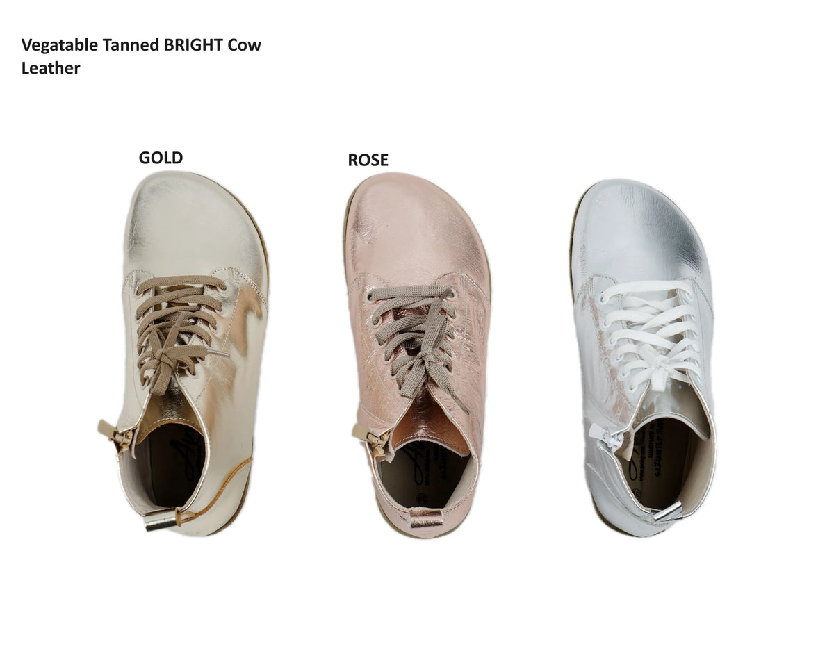 Bright Barefoot Laces Short Boots Shoes – Classic Sole — Leather Sole – Rose Gold