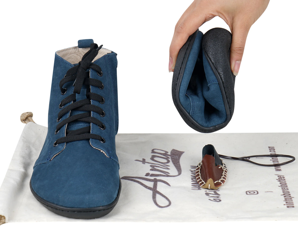Nubuck Barefoot Laces Short Boots Shoes – 6mm Rubber Sole – Jeans