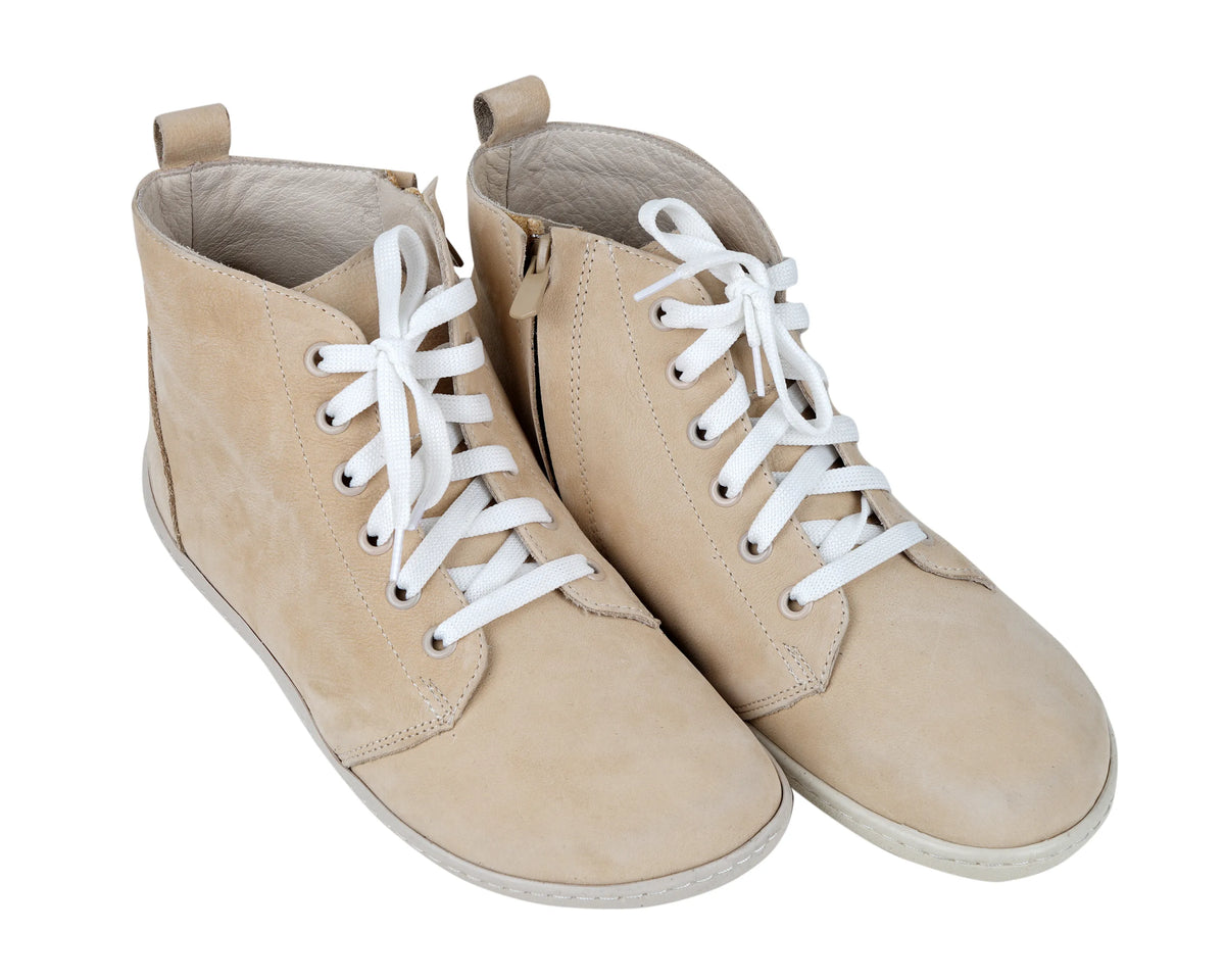 Nubuck Barefoot Laces Short Boots Shoes – 6mm Rubber Sole – Cream