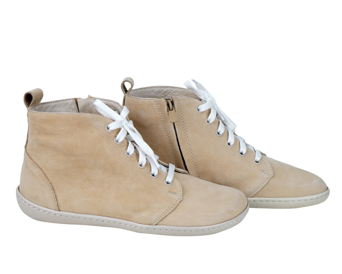 Nubuck Barefoot Laces Short Boots Shoes – 6mm Rubber Sole – Cream