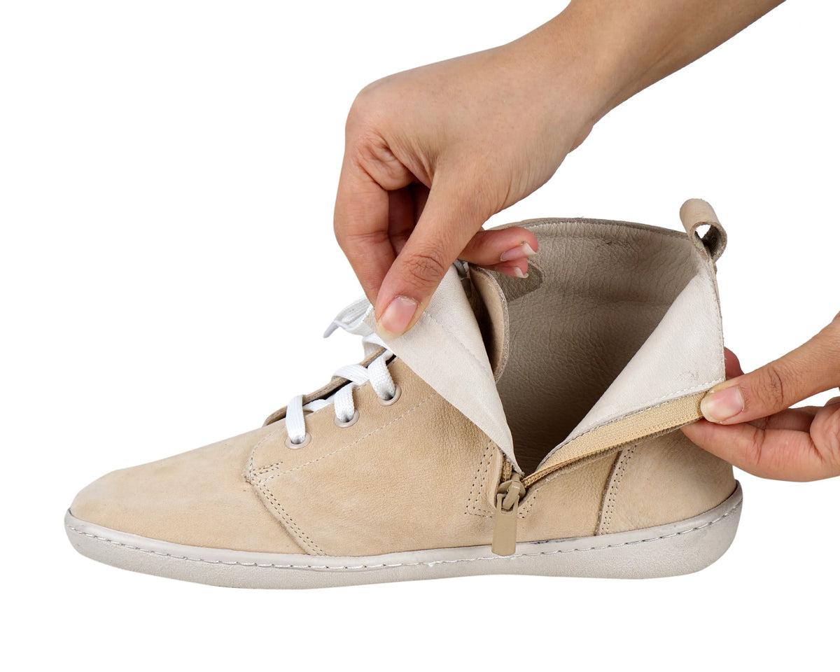 Nubuck Barefoot Laces Short Boots Shoes – 6mm Rubber Sole – Cream