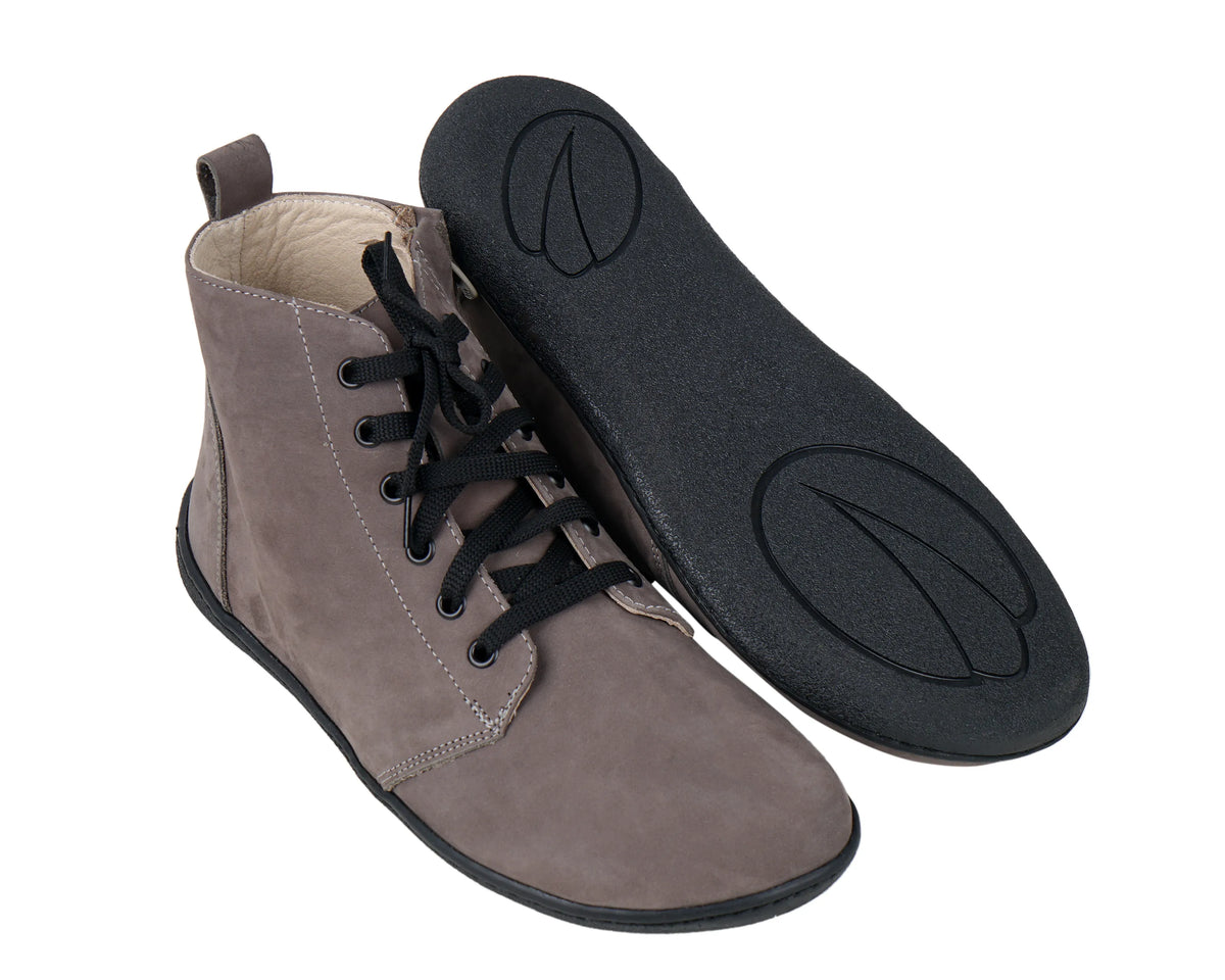 Nubuck Barefoot Laces Short Boots Shoes – 6mm Rubber Sole – Gray