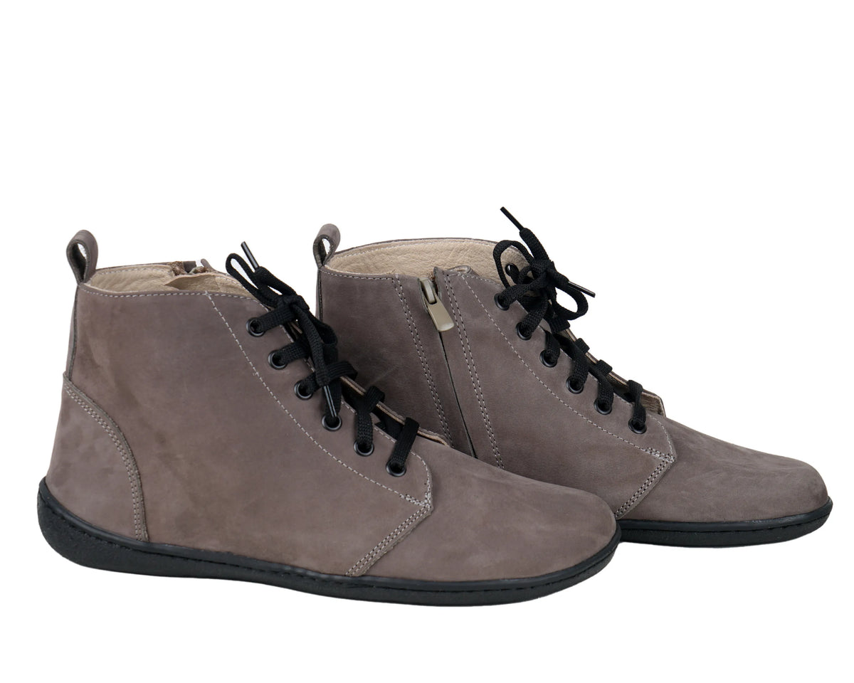 Nubuck Barefoot Laces Short Boots Shoes – 6mm Rubber Sole – Gray