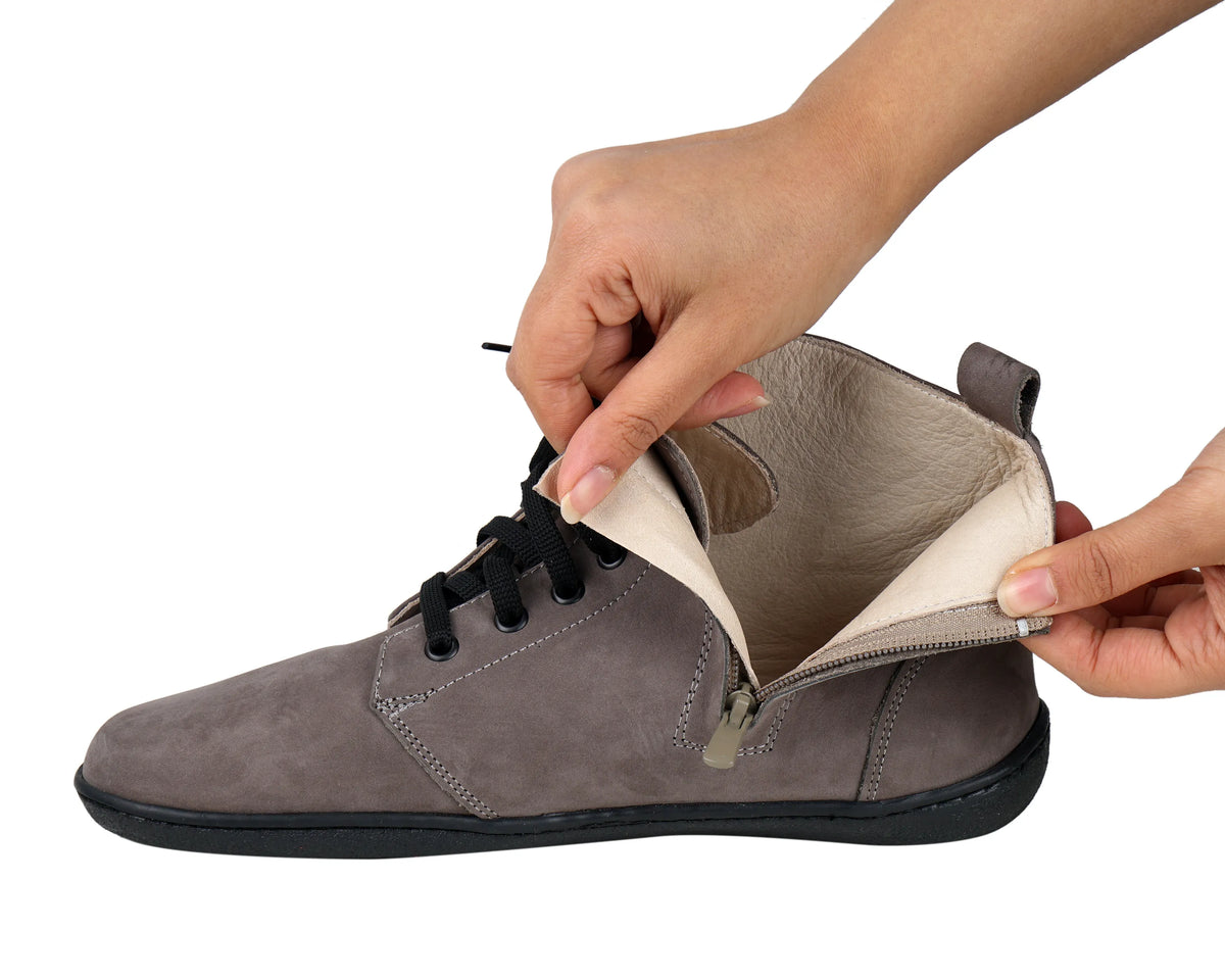 Nubuck Barefoot Laces Short Boots Shoes – 6mm Rubber Sole – Gray