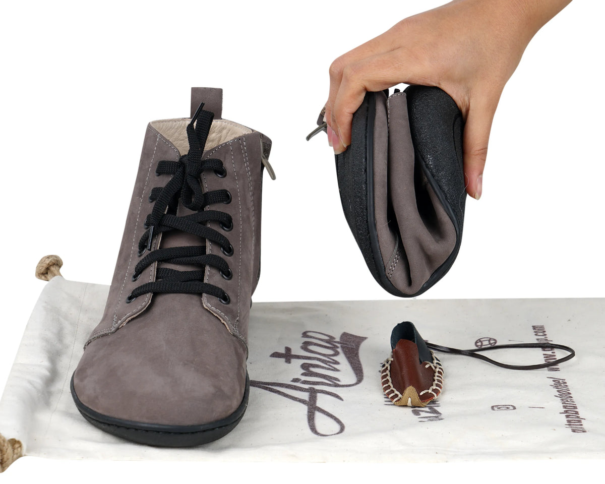 Nubuck Barefoot Laces Short Boots Shoes – 6mm Rubber Sole – Gray