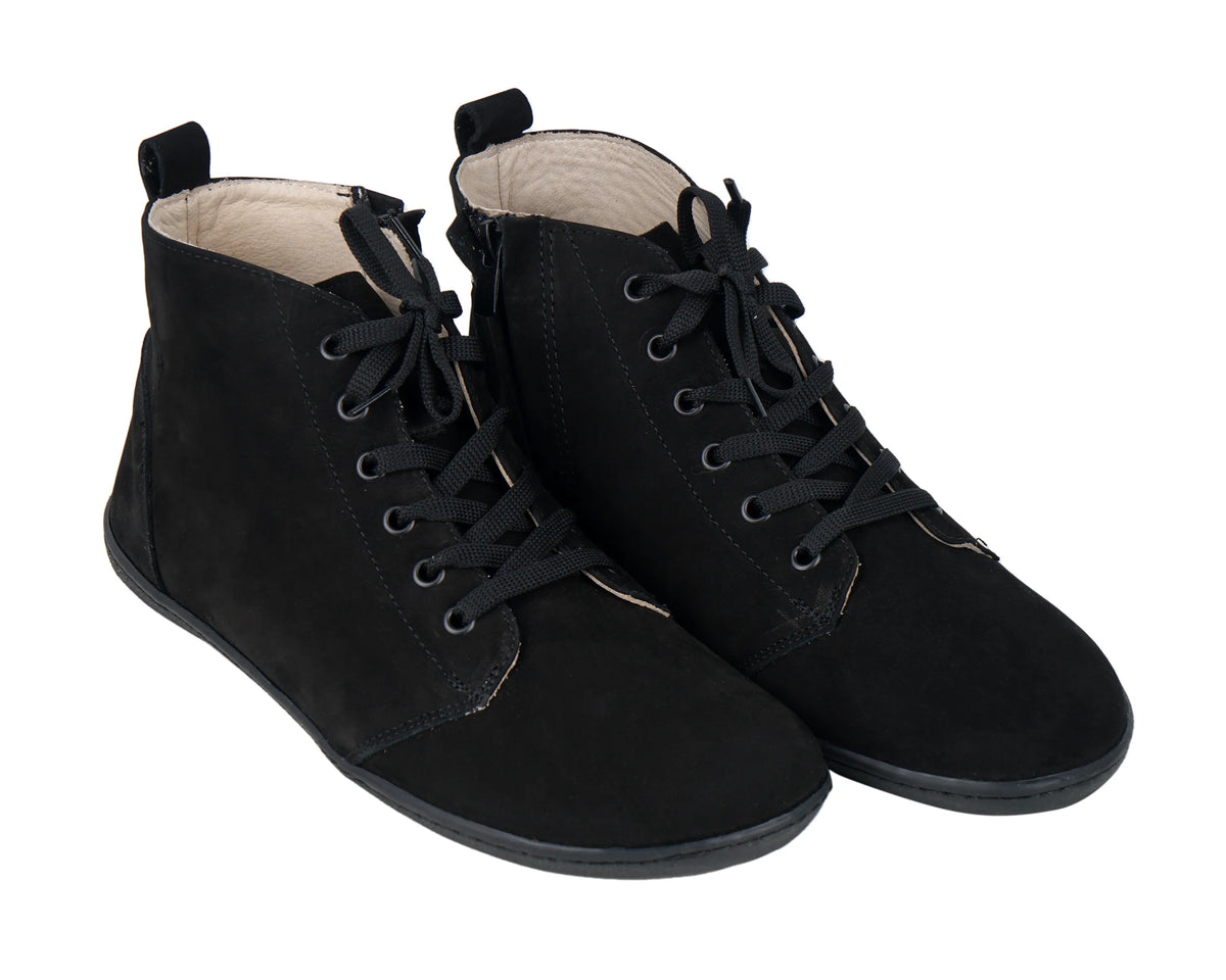 Nubuck Barefoot Laces Short Boots Shoes – 6mm Rubber Sole – Black