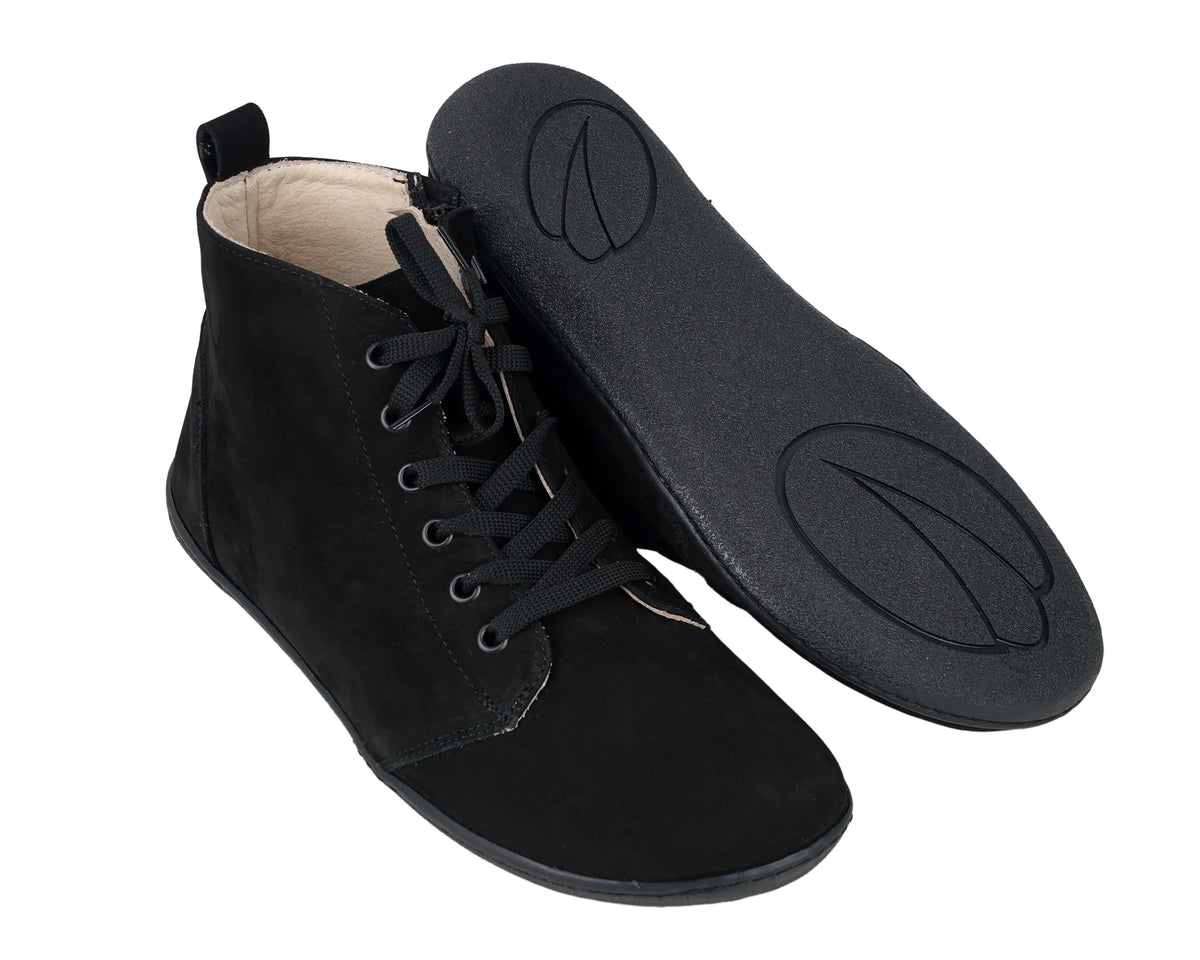 Nubuck Barefoot Laces Short Boots Shoes – 6mm Rubber Sole – Black