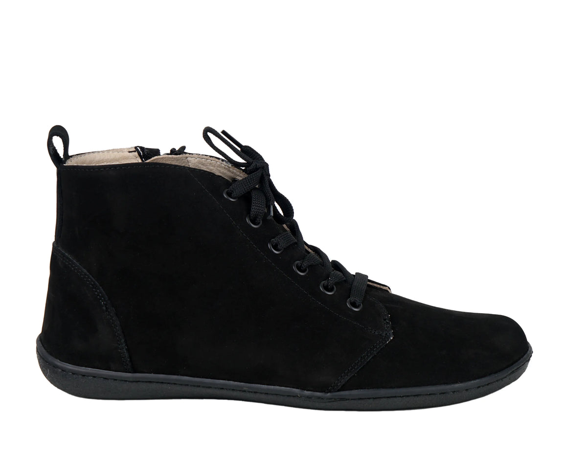 Nubuck Barefoot Laces Short Boots Shoes – 6mm Rubber Sole – Black