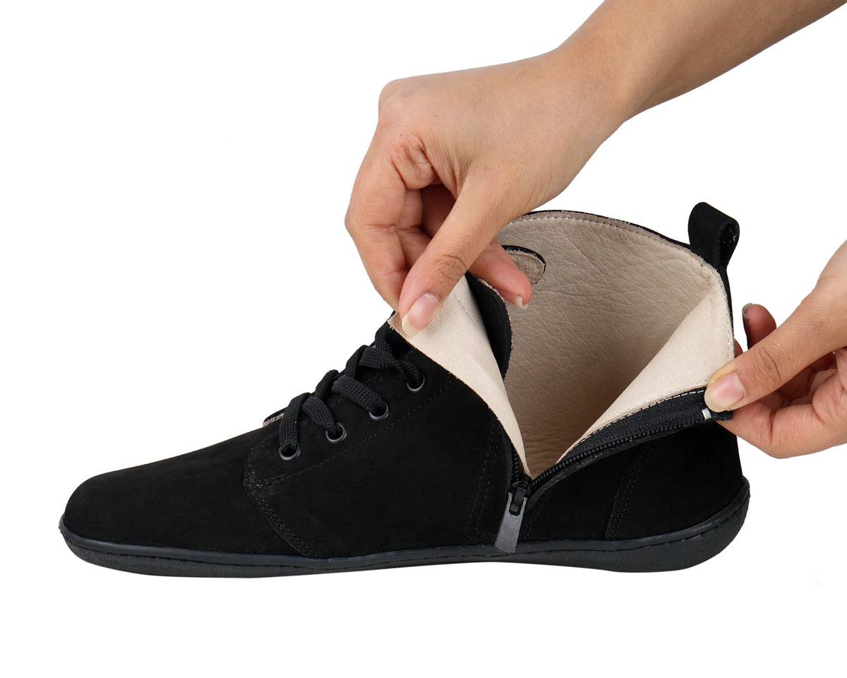Nubuck Barefoot Laces Short Boots Shoes – 6mm Rubber Sole – Black