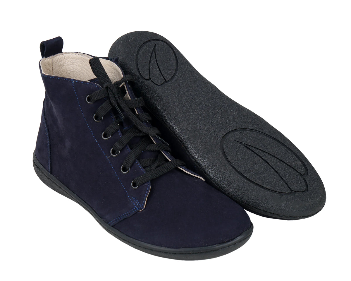 Nubuck Barefoot Laces Short Boots Shoes – 6mm Rubber Sole – Navy Blue