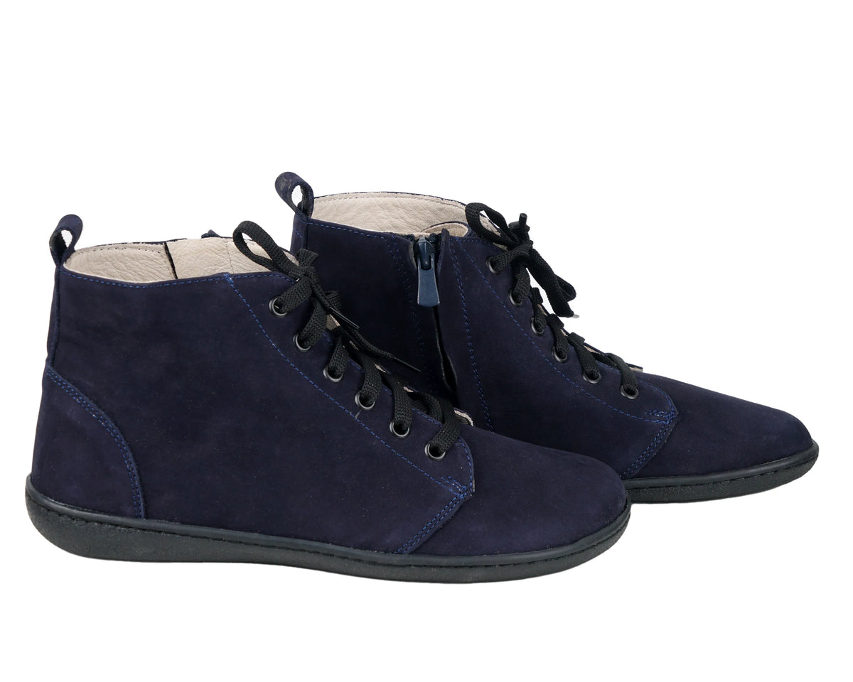 Nubuck Barefoot Laces Short Boots Shoes – 6mm Rubber Sole – Navy Blue