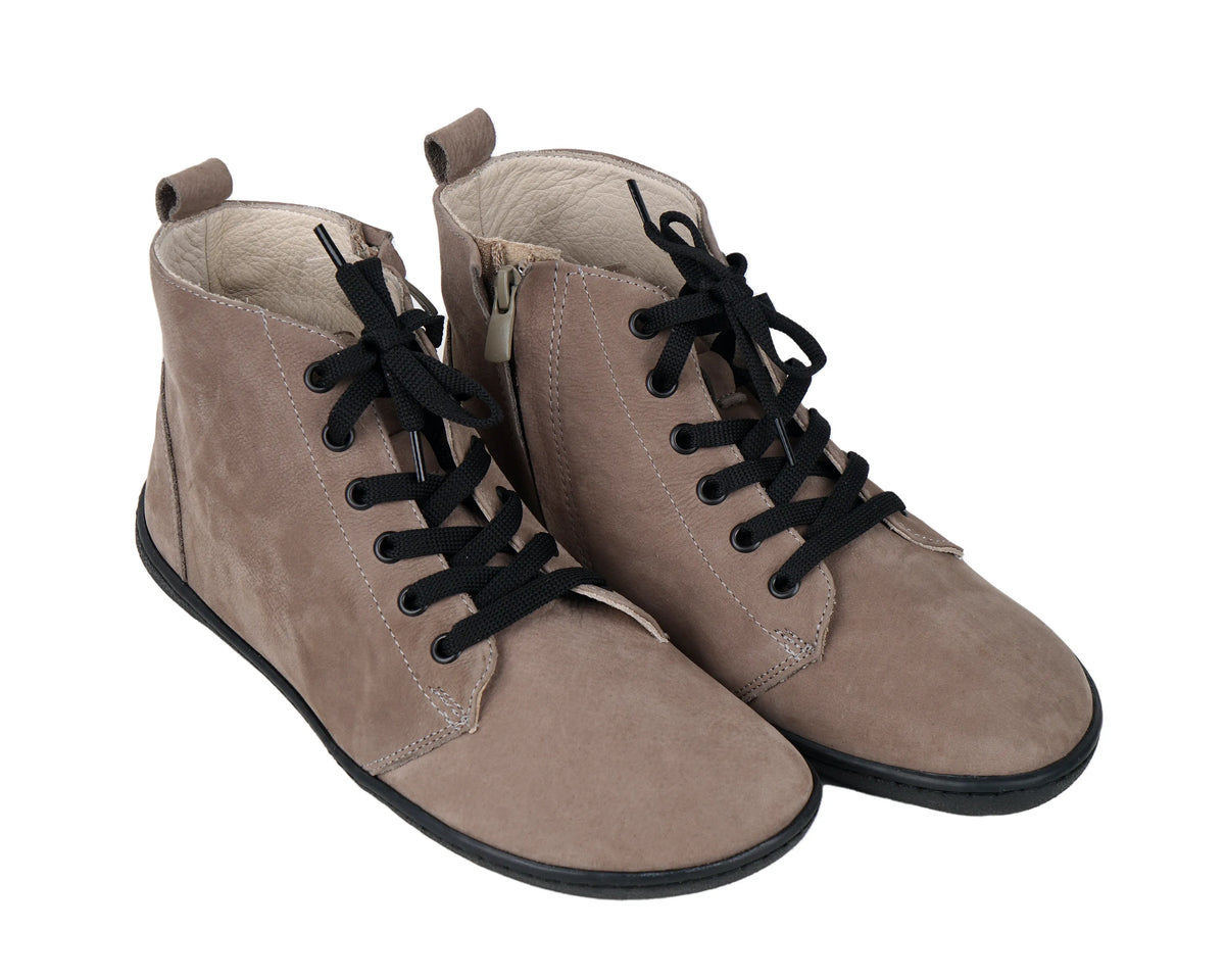 Nubuck Barefoot Laces Short Boots Shoes – 6mm Rubber Sole – Smoked