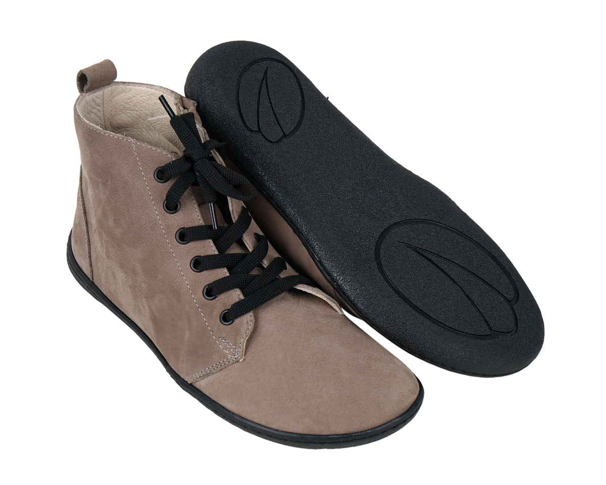 Nubuck Barefoot Laces Short Boots Shoes – 6mm Rubber Sole – Smoked