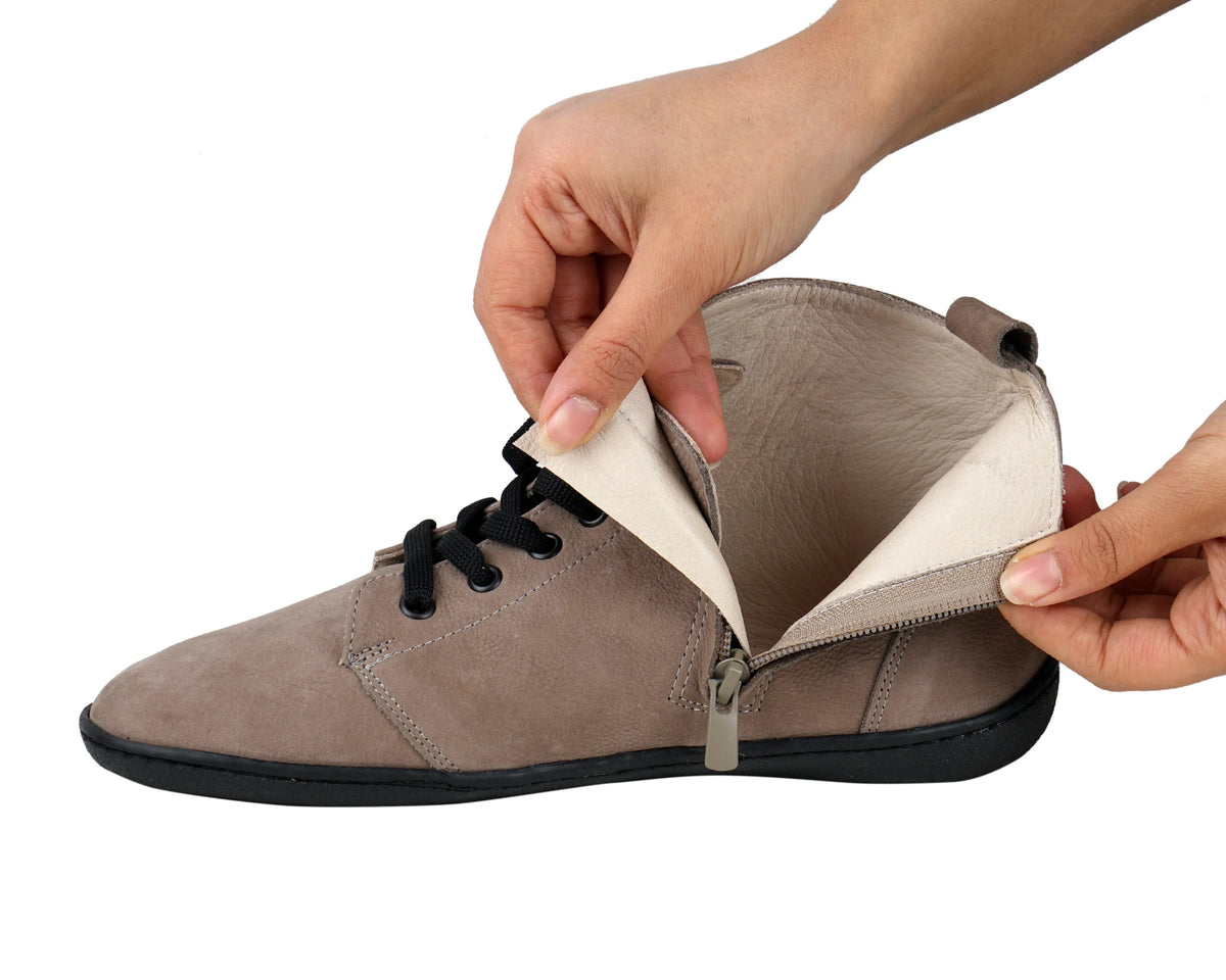 Nubuck Barefoot Laces Short Boots Shoes – 6mm Rubber Sole – Smoked