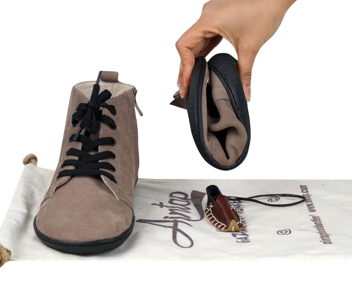 Nubuck Barefoot Laces Short Boots Shoes – 6mm Rubber Sole – Smoked