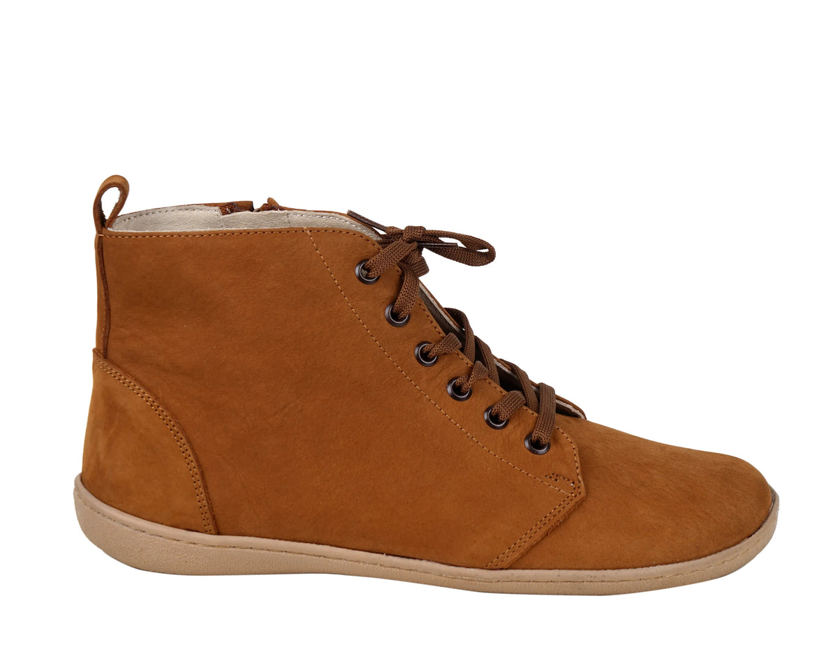 Nubuck Barefoot Laces Short Boots Shoes – 6mm Rubber Sole – Tan