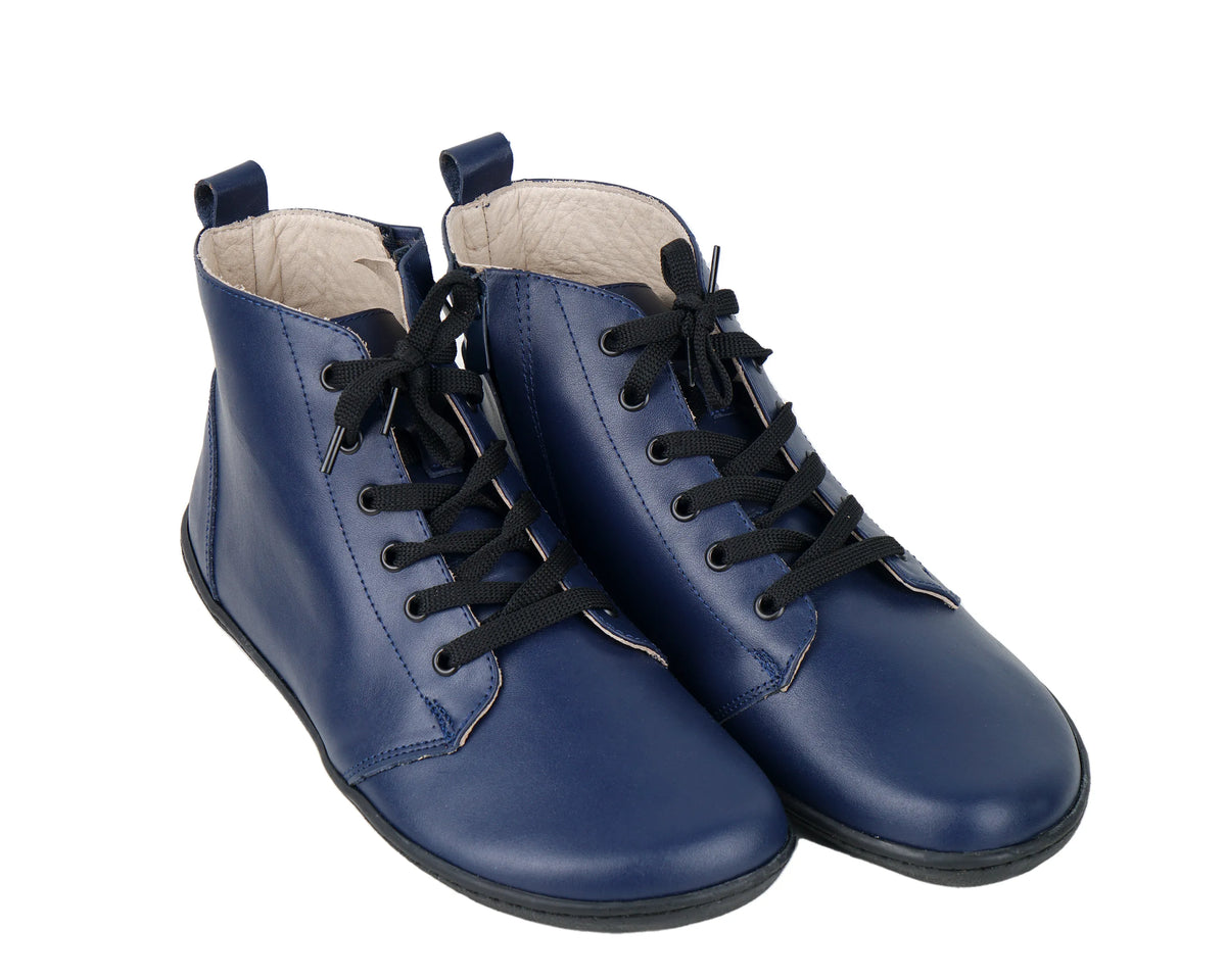 Smooth Barefoot Laces Short Boots Shoes – 6mm Rubber Sole – Navy Blue