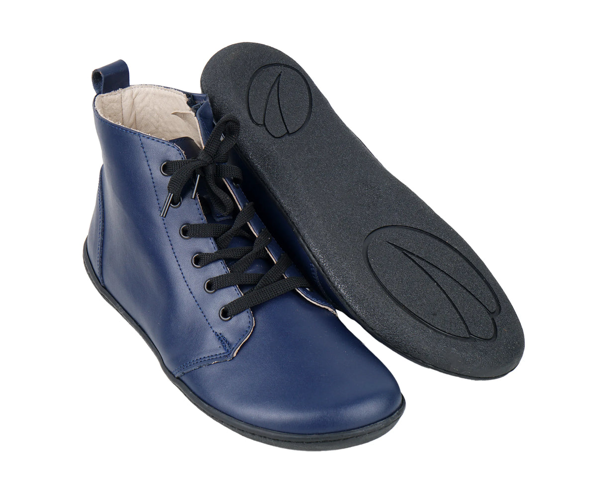 Smooth Barefoot Laces Short Boots Shoes – 6mm Rubber Sole – Navy Blue