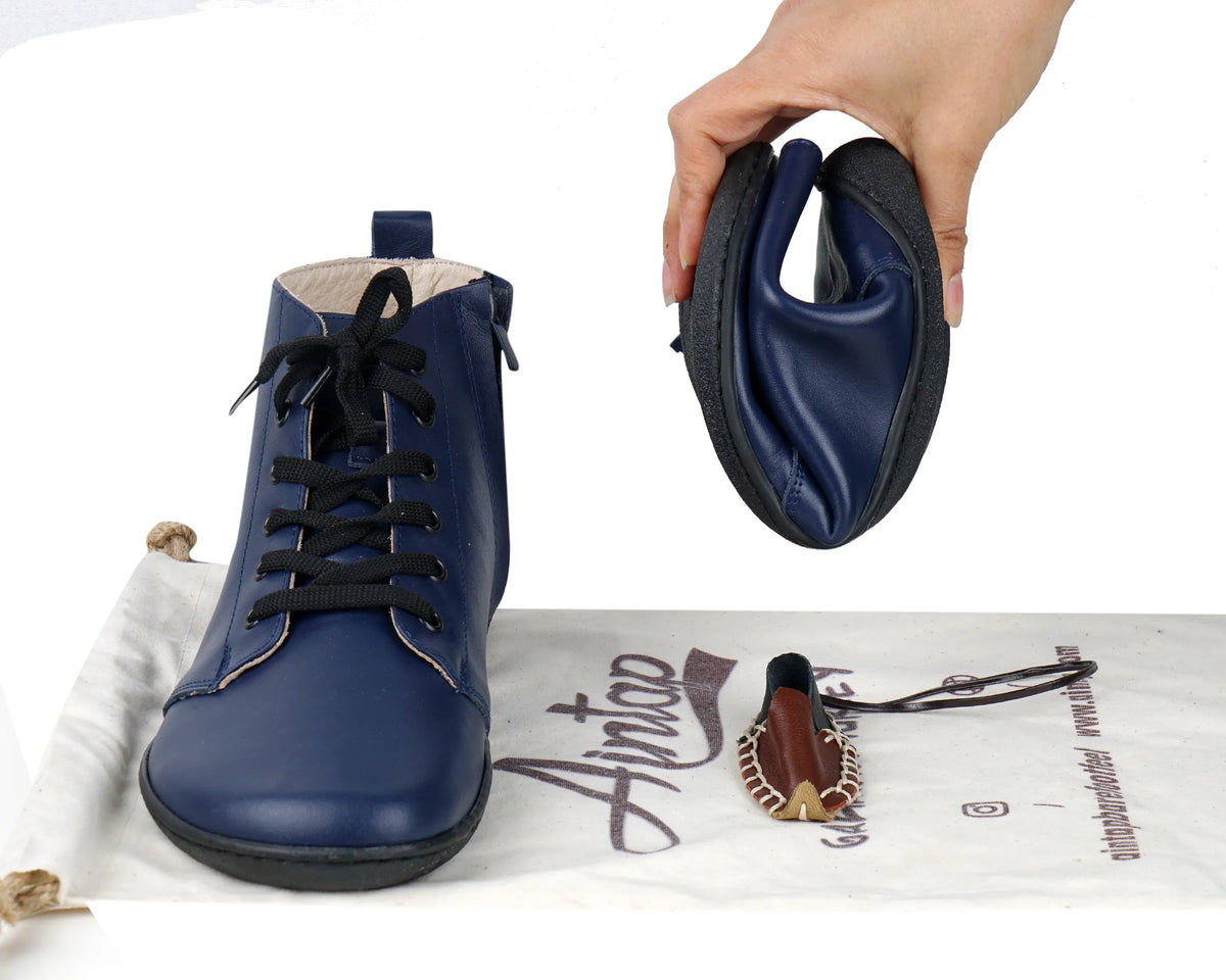 Smooth Barefoot Laces Short Boots Shoes – 6mm Rubber Sole – Navy Blue