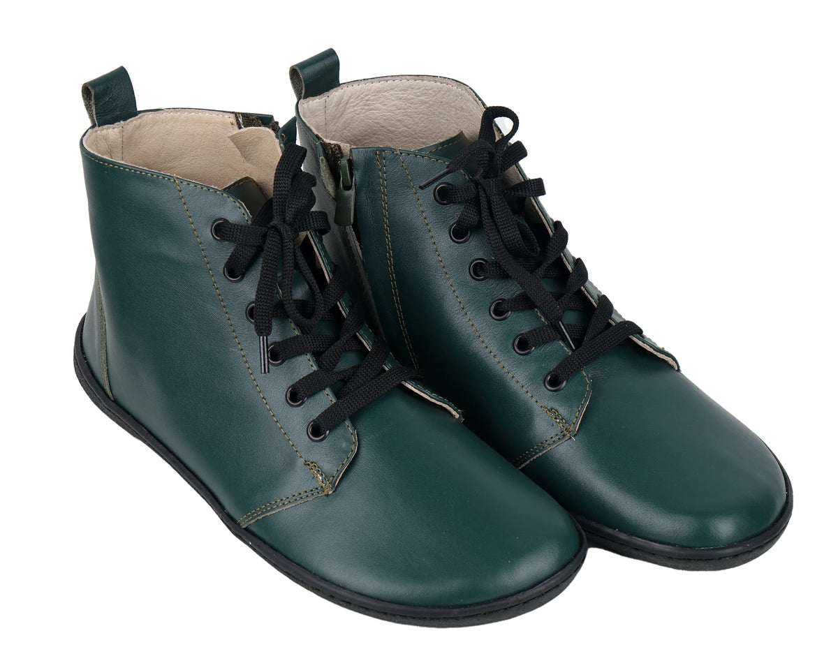 Smooth Barefoot Laces Short Boots Shoes – 6mm Rubber Sole – Green