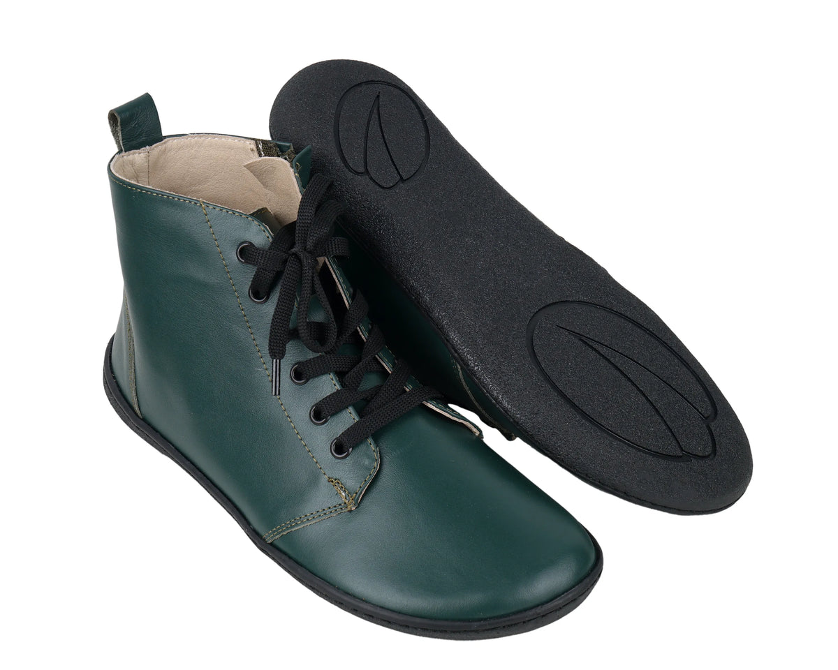 Smooth Barefoot Laces Short Boots Shoes – 6mm Rubber Sole – Green