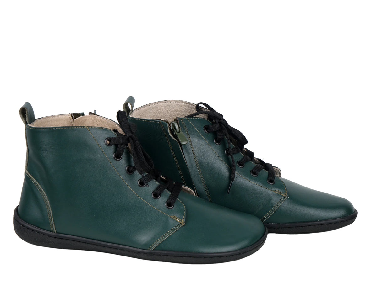 Smooth Barefoot Laces Short Boots Shoes – 6mm Rubber Sole – Green