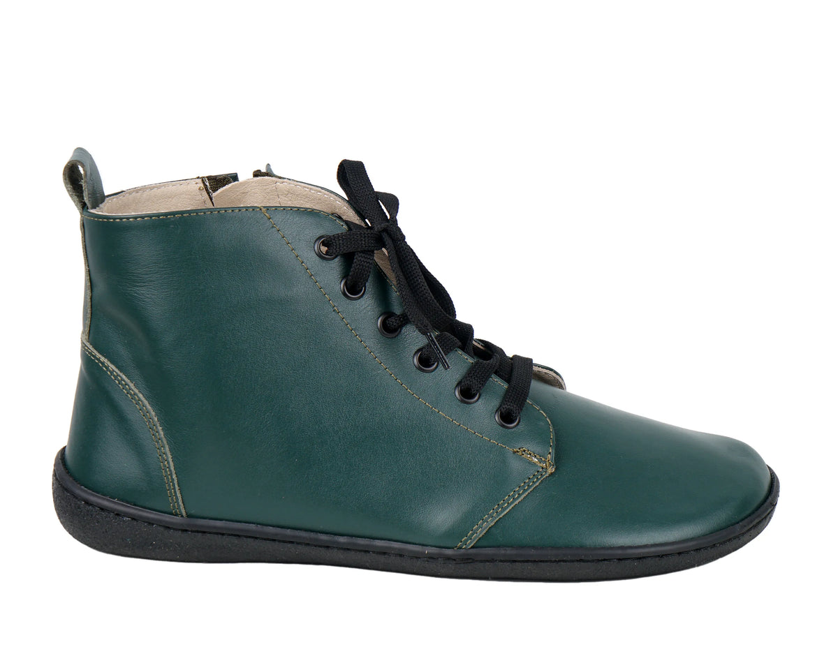 Smooth Barefoot Laces Short Boots Shoes – 6mm Rubber Sole – Green