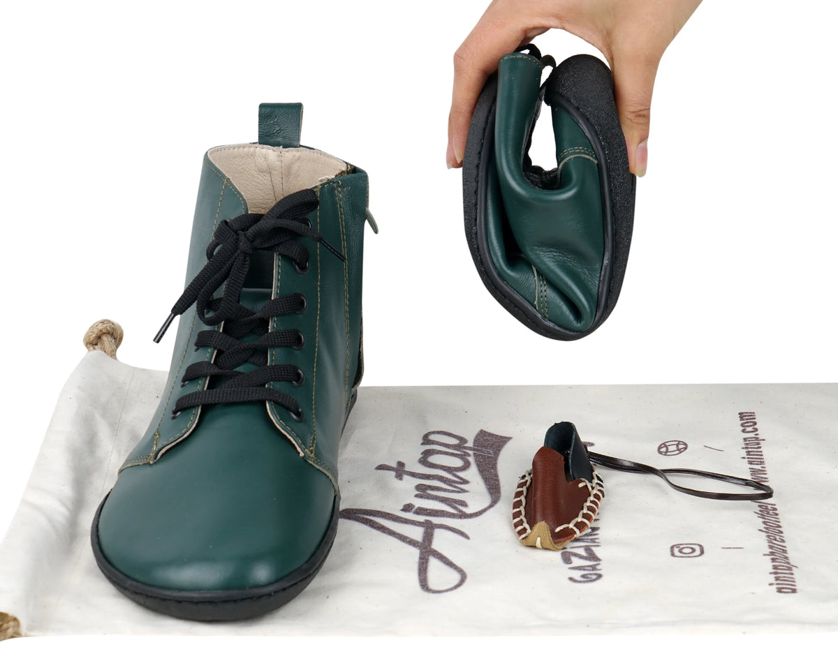 Smooth Barefoot Laces Short Boots Shoes – 6mm Rubber Sole – Green