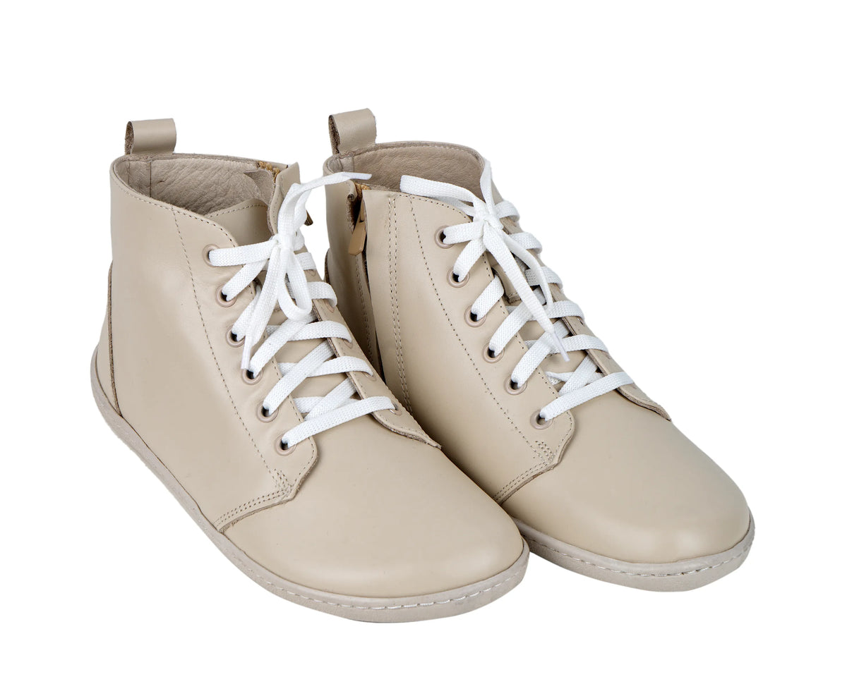 Smooth Barefoot Laces Short Boots Shoes – 6mm Rubber Sole – Cream